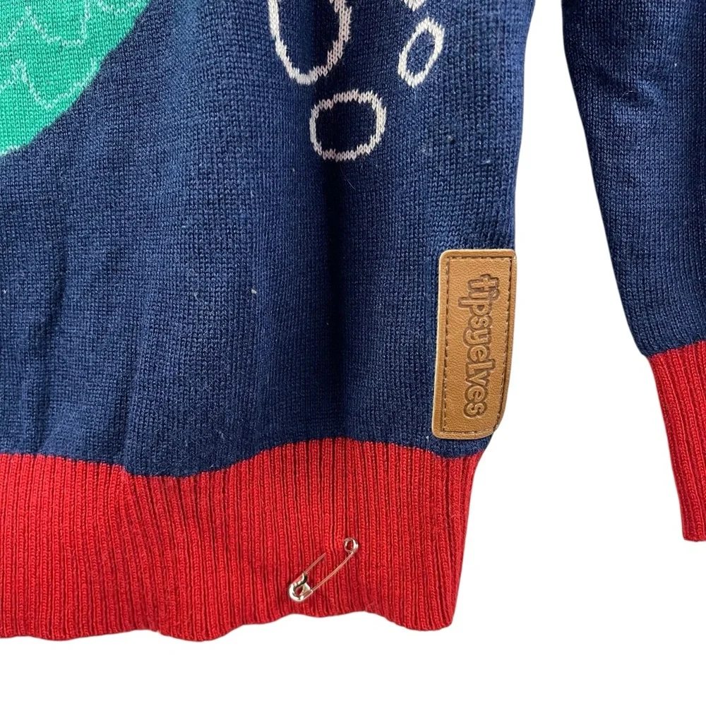 not so ugly Christmas sweater mermaid Santa tipsy elf small blue - Picture 3 of 8